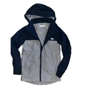 H&M Jacket with Hood Navy Gray Boys Size 14 Insulated Rain Outdoors Water Repel